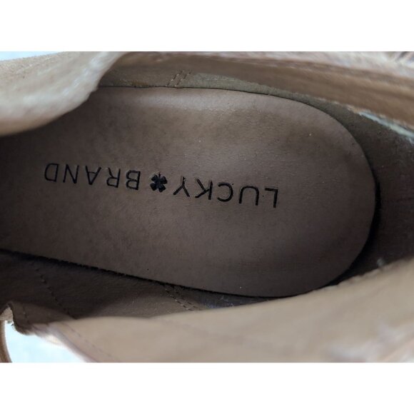 Lucky Brand Wedge Ankle Boot Bootie Women 8.5 Tan Boho Western Suede Yakeena - Picture 9 of 12